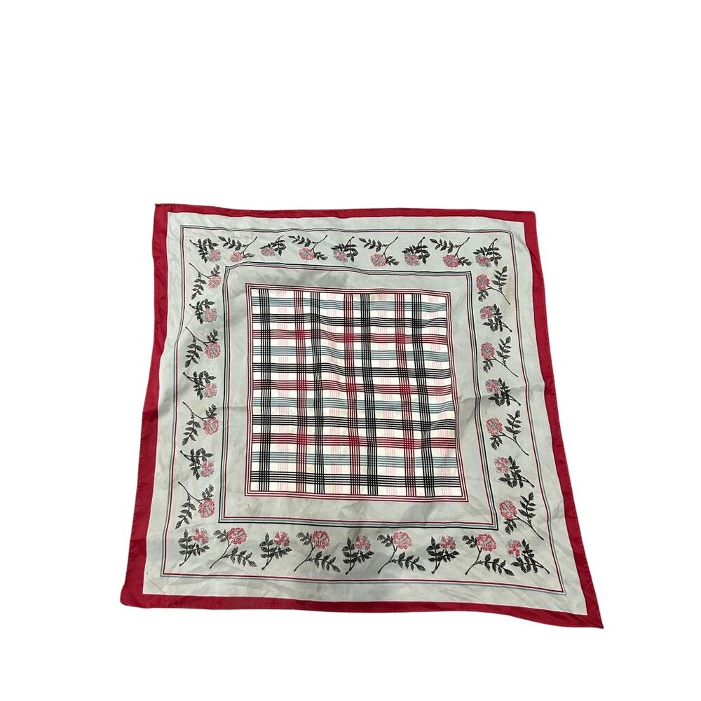 Vintage Dotted Floral Plaid Square Scarf 20"x20" Shawl Wrap Lightweight Boho